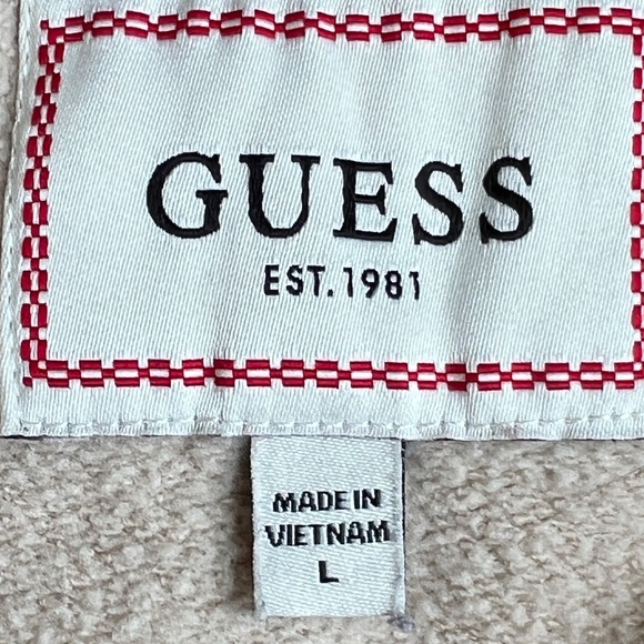 Vintage Guess Hoodie Size Large Tan Pullover Drawstring Logo 100% Cotton - Picture 5 of 6